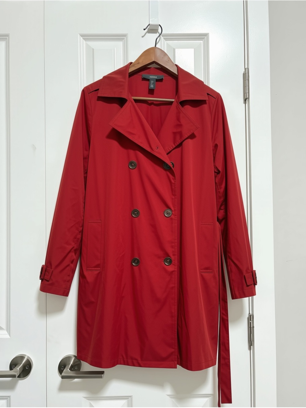 Red Double-Breasted lightweight Belted Trench coat